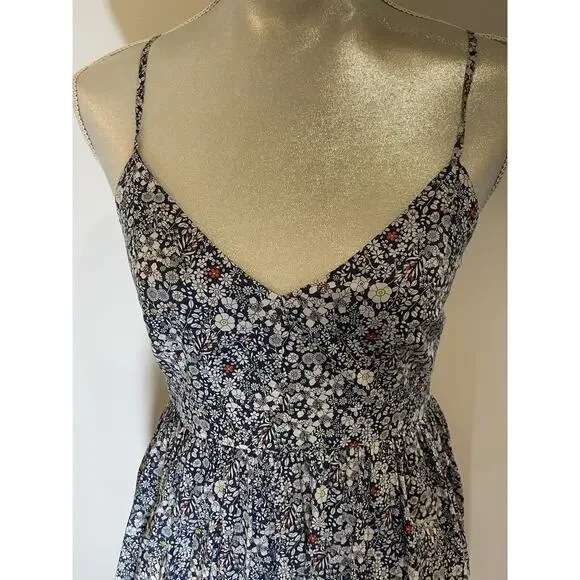J Crew Dress Liberty Of London Fabric Sundress Navy White Red Floral Sz 4 - Picture 6 of 9